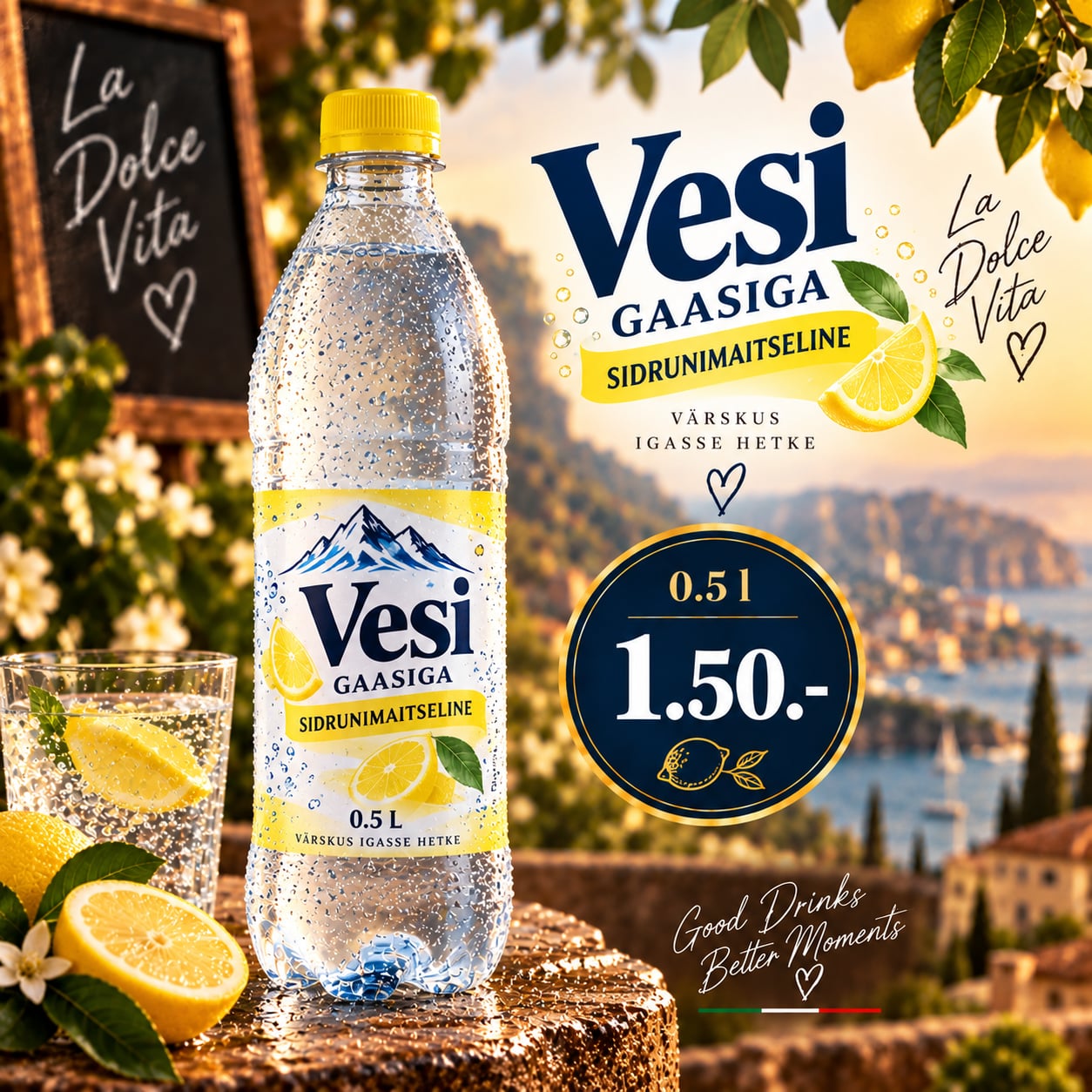 Vesi, sidrunimaitseline, gaasiga