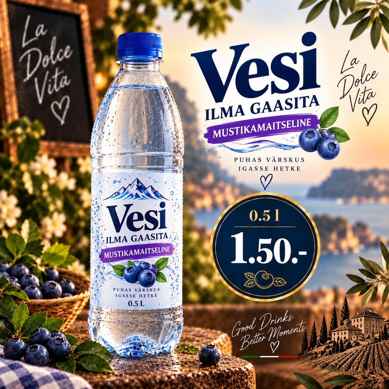Vesi, mustikamaitseline, ilma gaasita